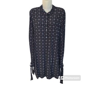 Equipment Tabitha Simmons Manning Black Multi Floral Print Plaid Shirtdress L